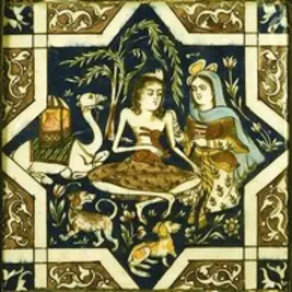 Motiv mit Tieren und zwei Frauen