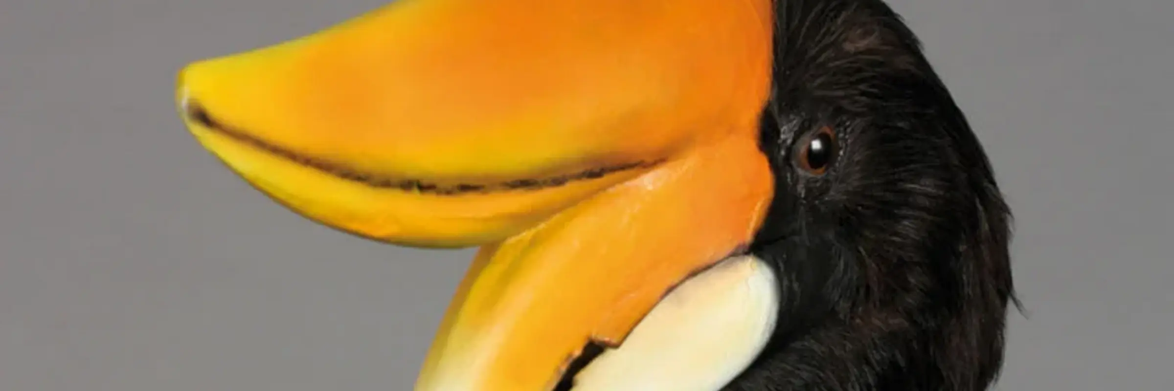 ein ausgestopfter Doppelhornvogel mit gelbem Schnabel