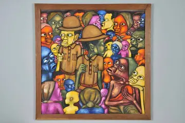 Gemälde mit vielen bunten menschlichen Figuren