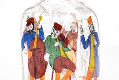 Flasche (Purim), mit Bemalung, musizierende Juden darstellend