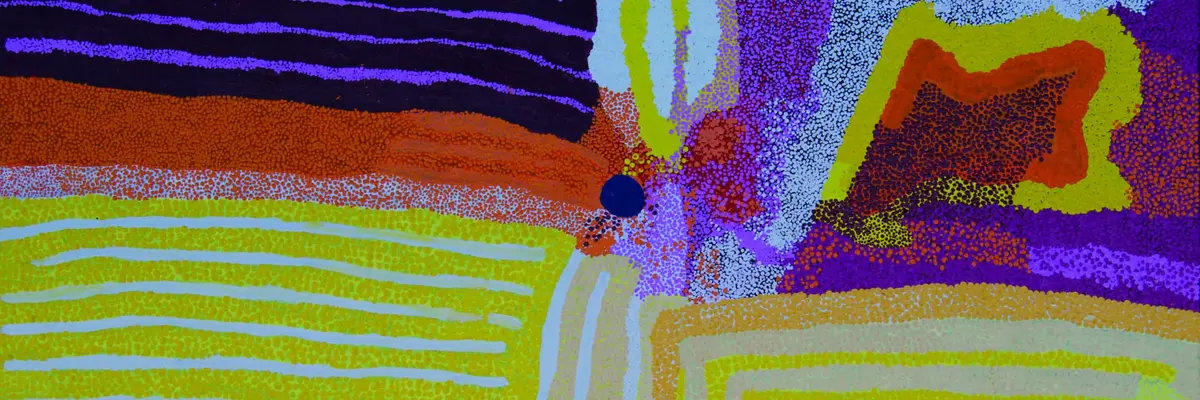 Christine Yukenbarri Nakamarra, Winpurpurla, Acryl auf Leinen, 150 x 100  cm, 2011 © Christine Yukenbarri Nakamarra, Warlayirti Artists