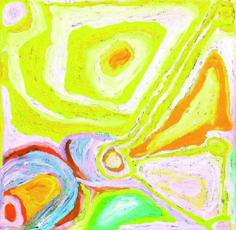 NoraWompi Nungurrayi, Kunawarritji, Acryl auf Leinen, 90 x 90 cm, 2012, © Nora Wompi Nungurrayi, Warlayirti Artists